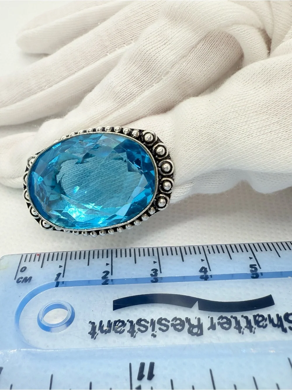 Blue Oval Topaz Crystal Statement Ring